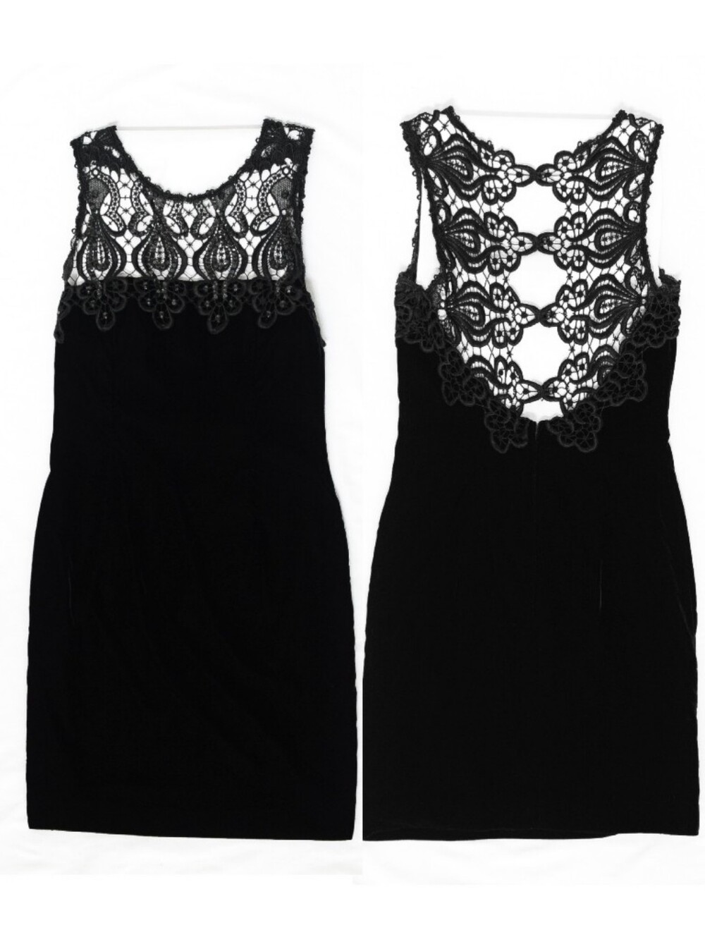 Vintage 90s Black Velvet Lace Dress Sheer Back Mini Size 4 LBD Hoco Whimsigoth